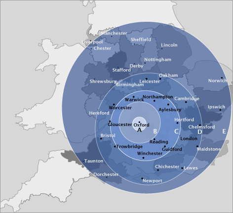 Enlarged map of delivery zones